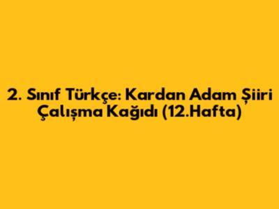 2. Sınıf Türkçe: Kardan Adam Şiiri Çalışma Kağıdı (12.Hafta)