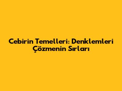 Cebirin Temelleri: Denklemleri Çözmenin Sırları