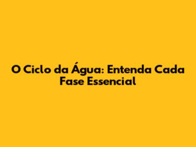 O Ciclo da Água: Entenda Cada Fase Essencial